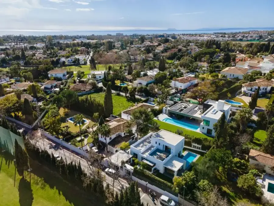 Guadalmina golf community with mature pine trees and Mediterranean villas