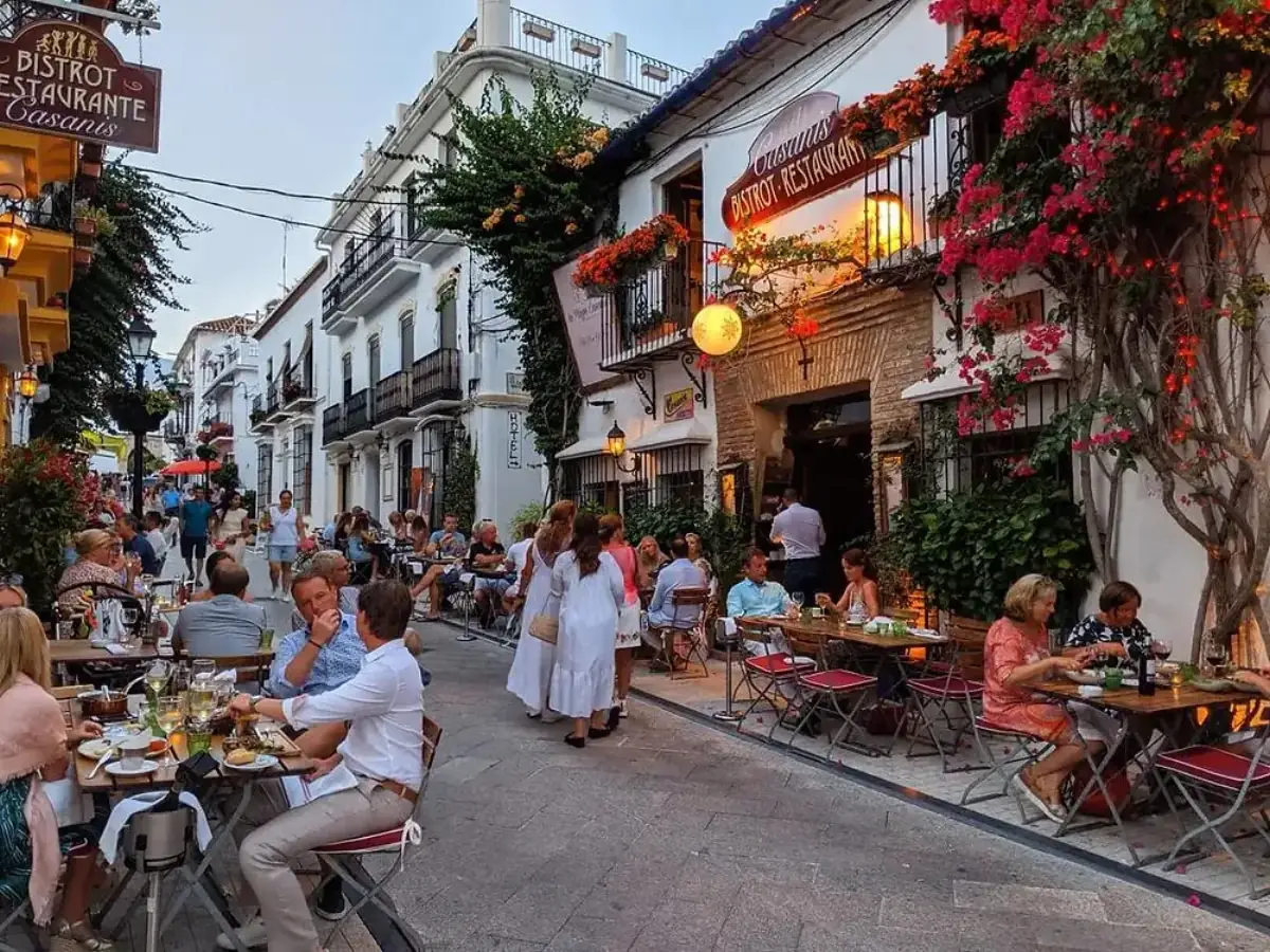Whitewashed streets and flower-lined squares in Marbella Old Town