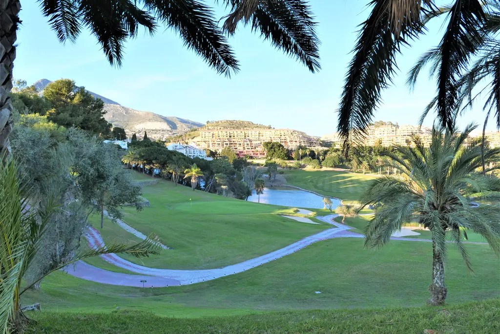 Golf fairway framed by palm trees on the Costa del Sol in Benalmádena
